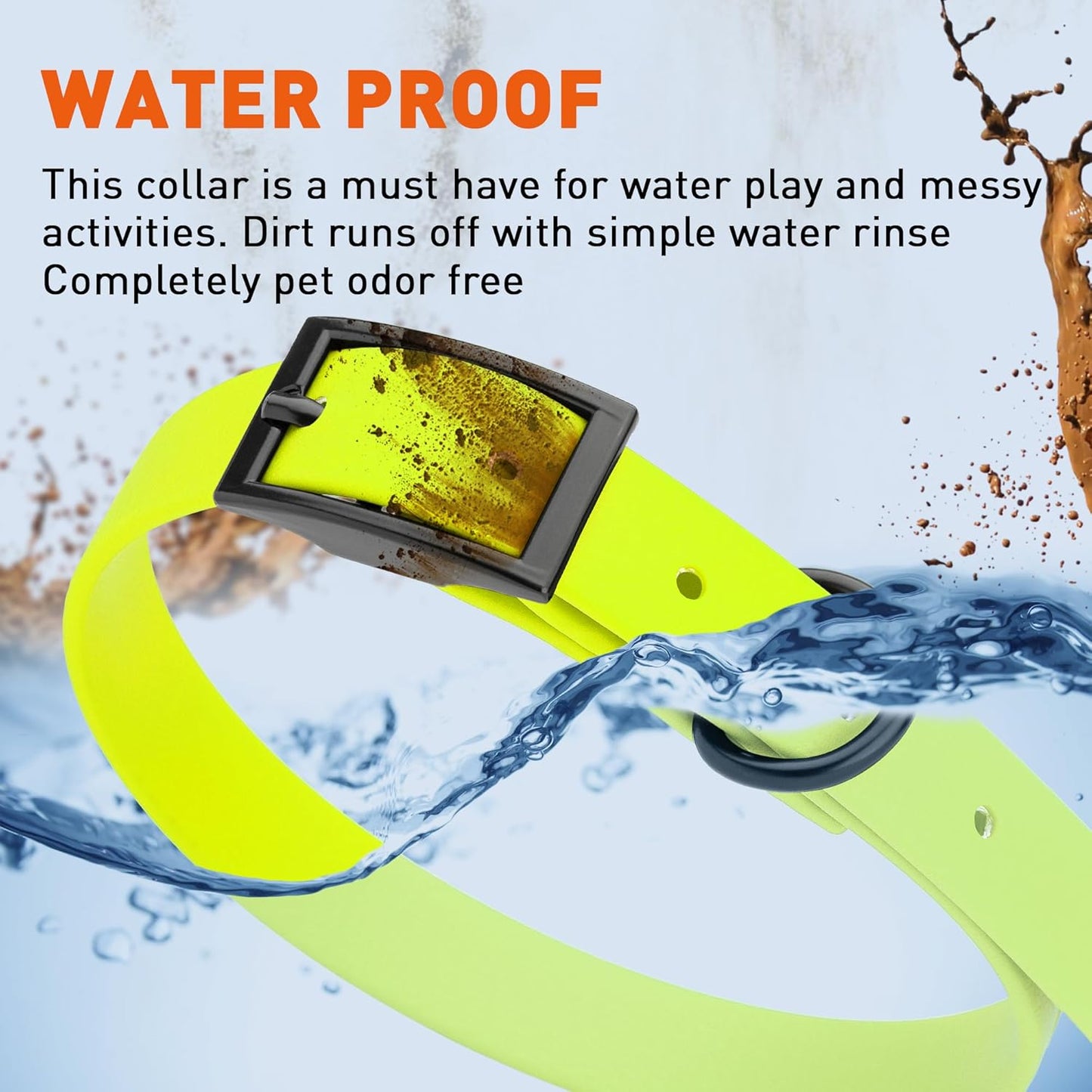 Dogline Biothane Waterproof Dog Collar Strong Coated Nylon Webbing with Black Hardware Odor- Proof for Easy Care Easy to Clean High Performance Fits Small Medium or Large Dogs, Safety Yellow