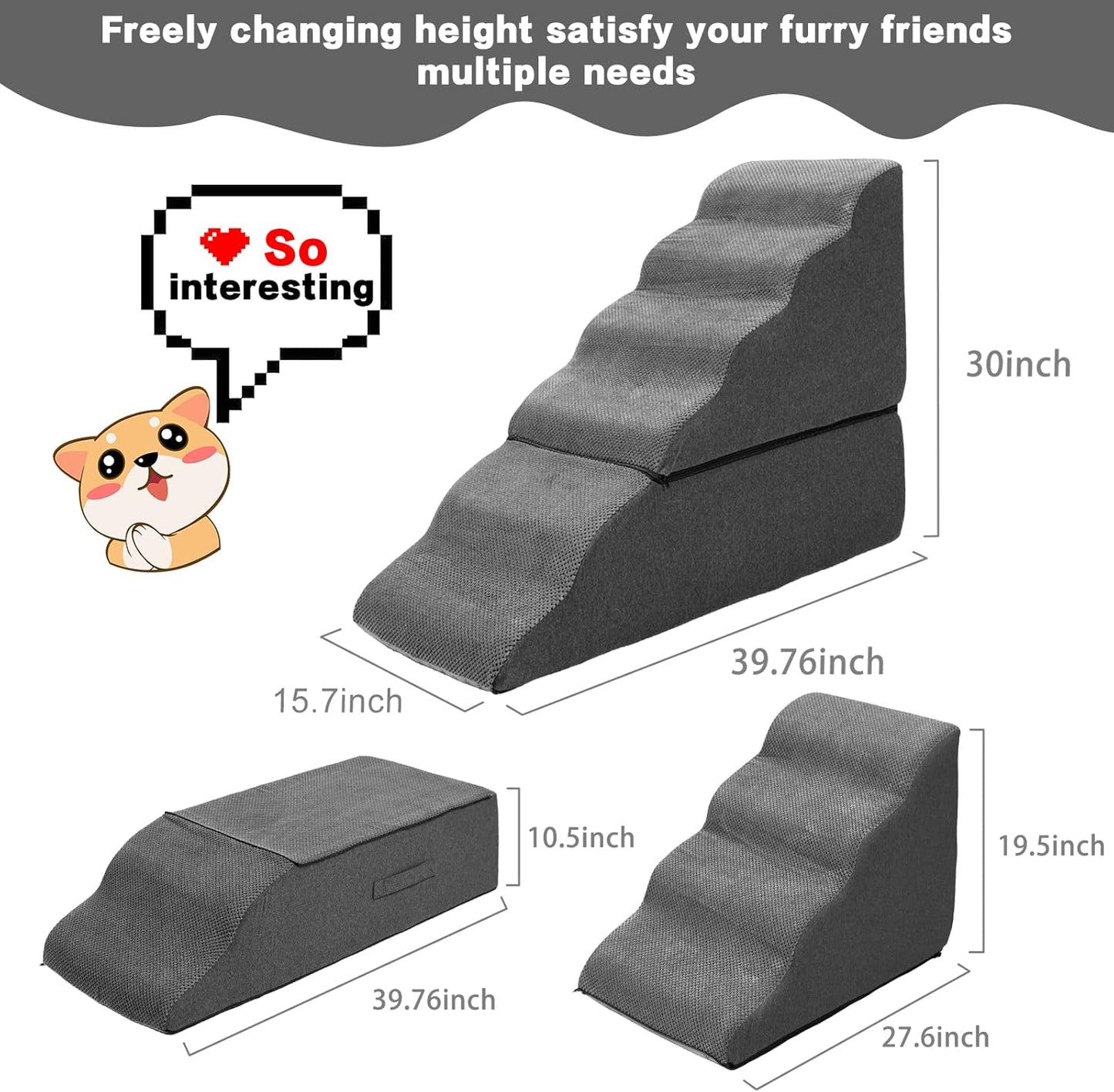 Dog Step Stairs for High Beds 30-36 inches Tall, 6-Step Doggy Steps for Puppies, 33D Foam Pet Stairs Steps for Small Meduim Dogs, Dog Ramp for Old Dogs/Cats, Dark Grey