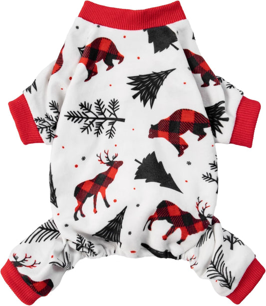 Fitwarm Reindeer Dog Christmas Pajamas, Winter Doggy Clothes for Small Dogs Boy Girl, Fleece Dog Onesie with Feet, Holiday Pet Outfit, Black, White, Red, Small