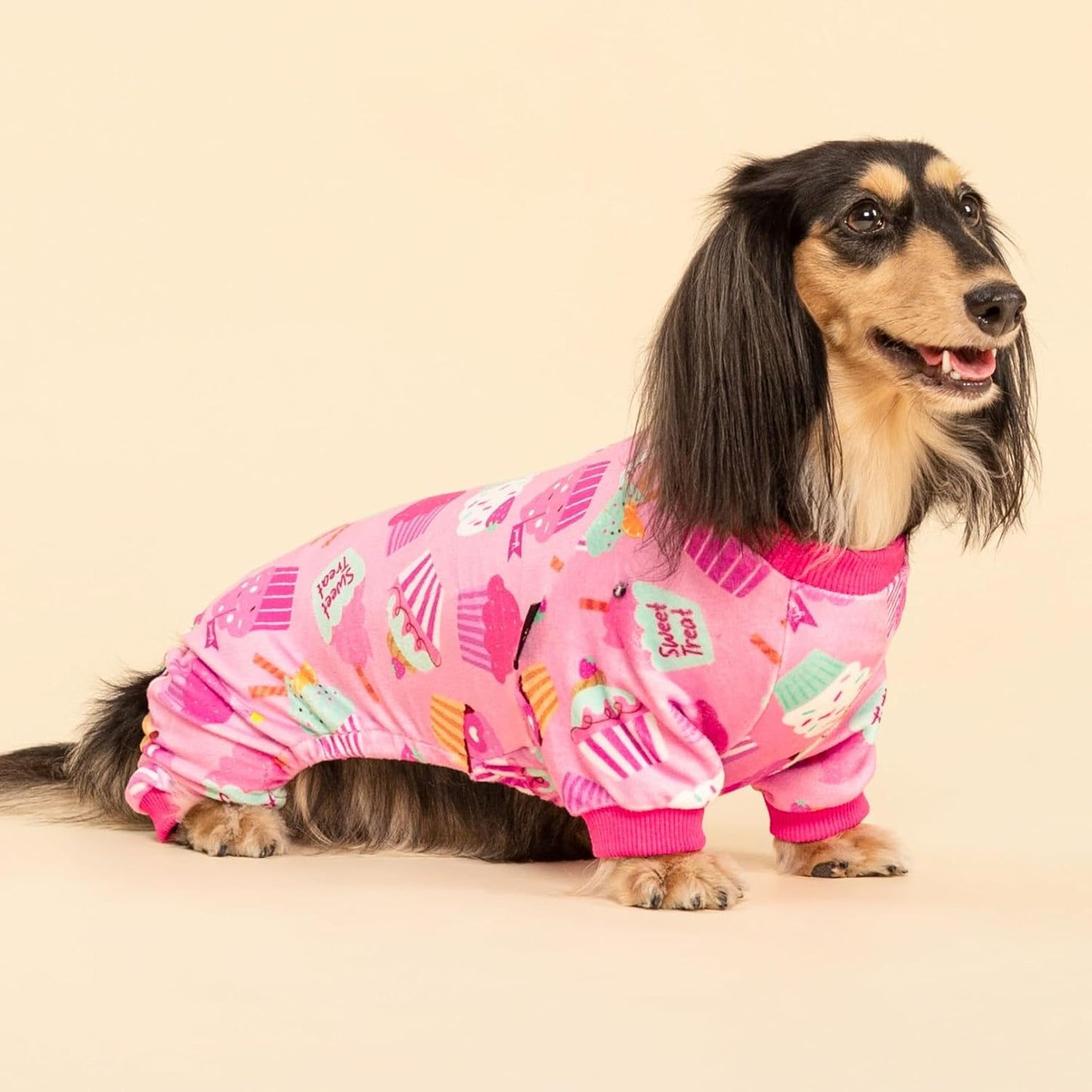 Fitwarm Cupcake Dog Pajamas, Birthday Outfit for Small Dogs Girl, Cozy Pet Onesie with Feet, Pink, XXL