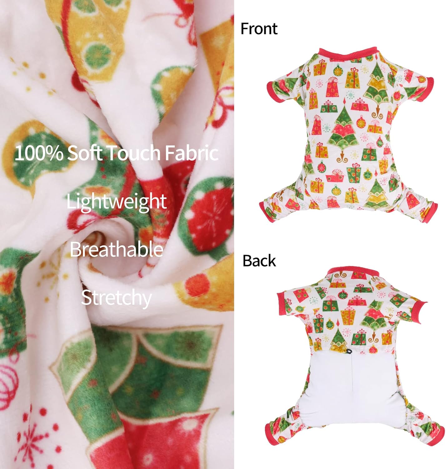 CuteBone Small Dogs Christmas Outfit Soft Puppy Onesies Pjs Dog Pajamas Pet Coat Cat Apparel Comfy Doggie Jumpsuit Bodysuit for All Seasons P17L