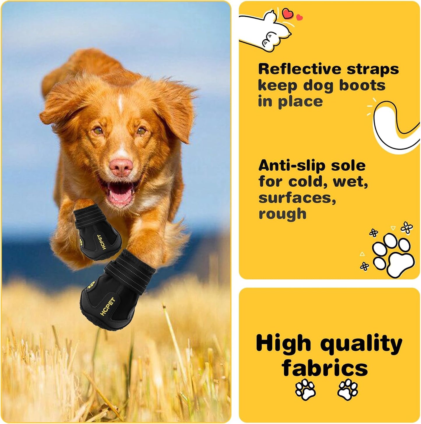 Hcpet Dog Shoes, Dog Boots for Small Dogs, Waterproof Medium Dog Booties Paw Protector for Summer Hot Pavement, Winter Snowy Day, Outdoor Walking, Indoor Hardfloors Anti Slip Sole Black Size 4