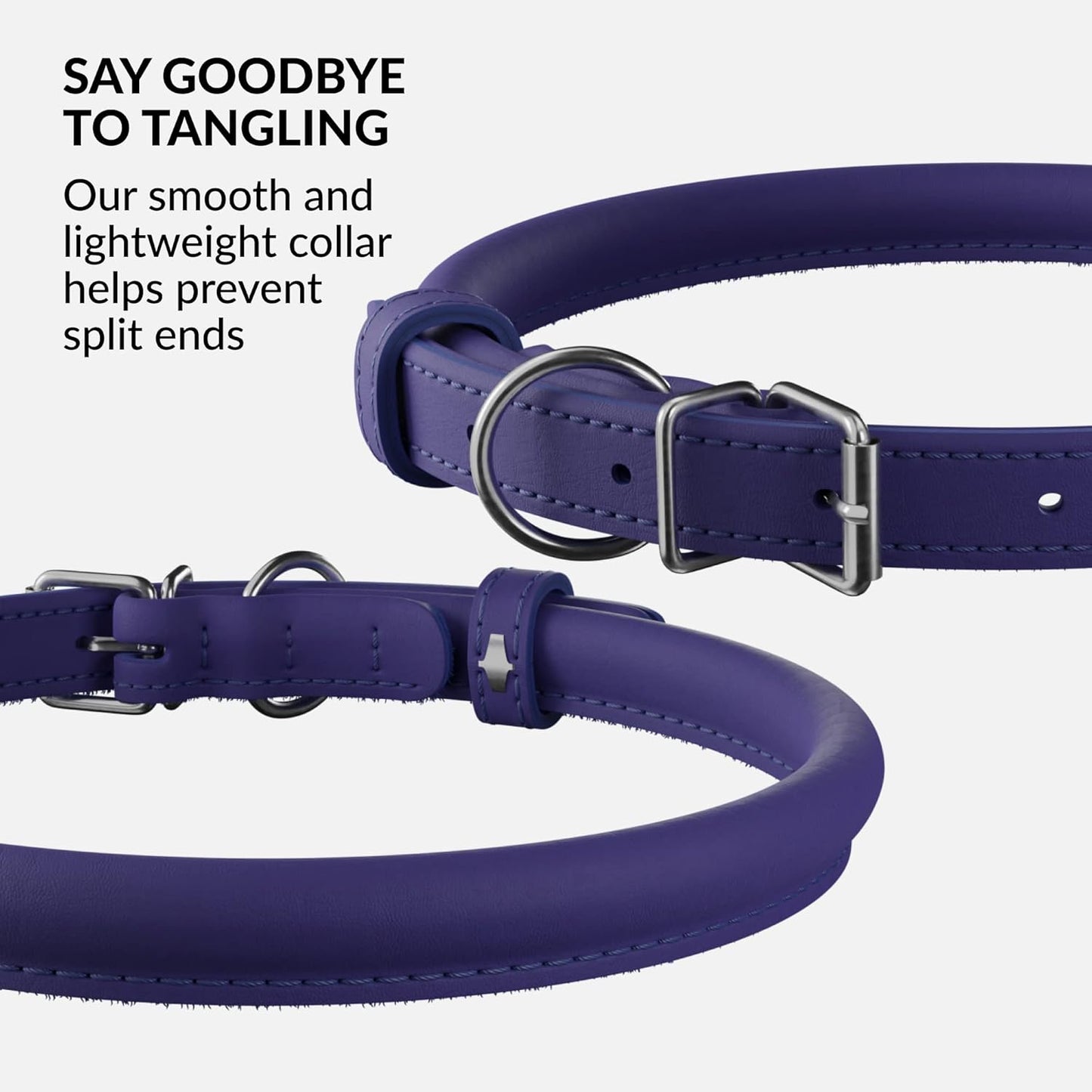 CollarDirect Rolled Leather Dog Collar, Soft Padded Round Puppy Collar, Handmade Genuine Leather Collar Dog Small Large Cat Collars 13 Colors (8-11 Inch, Purple Smooth)
