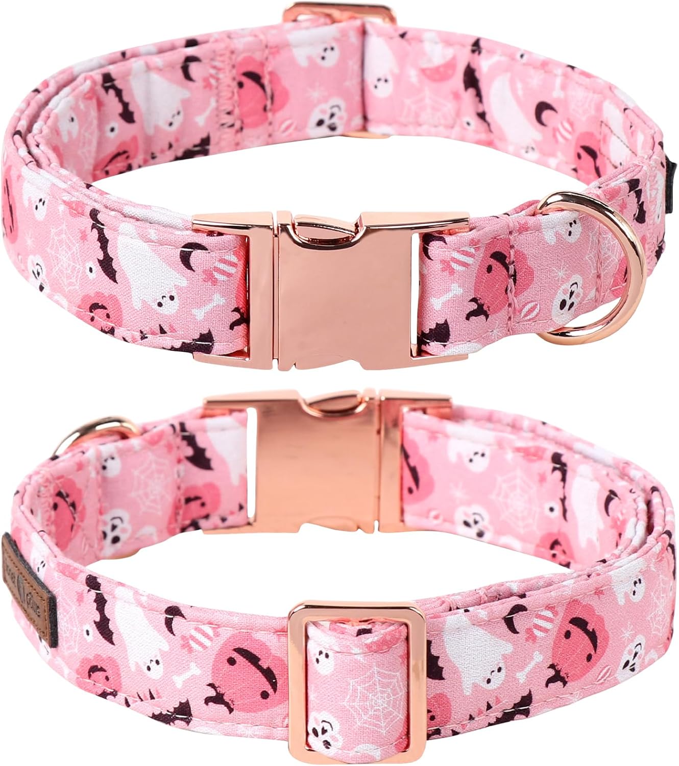 Lionet Paws Halloween Dog Collar, Cute Fall Pink Dog Collar for Large Dogs, Adjustable Cotton Pumpkin Ghost Pet Collars for Large Dogs
