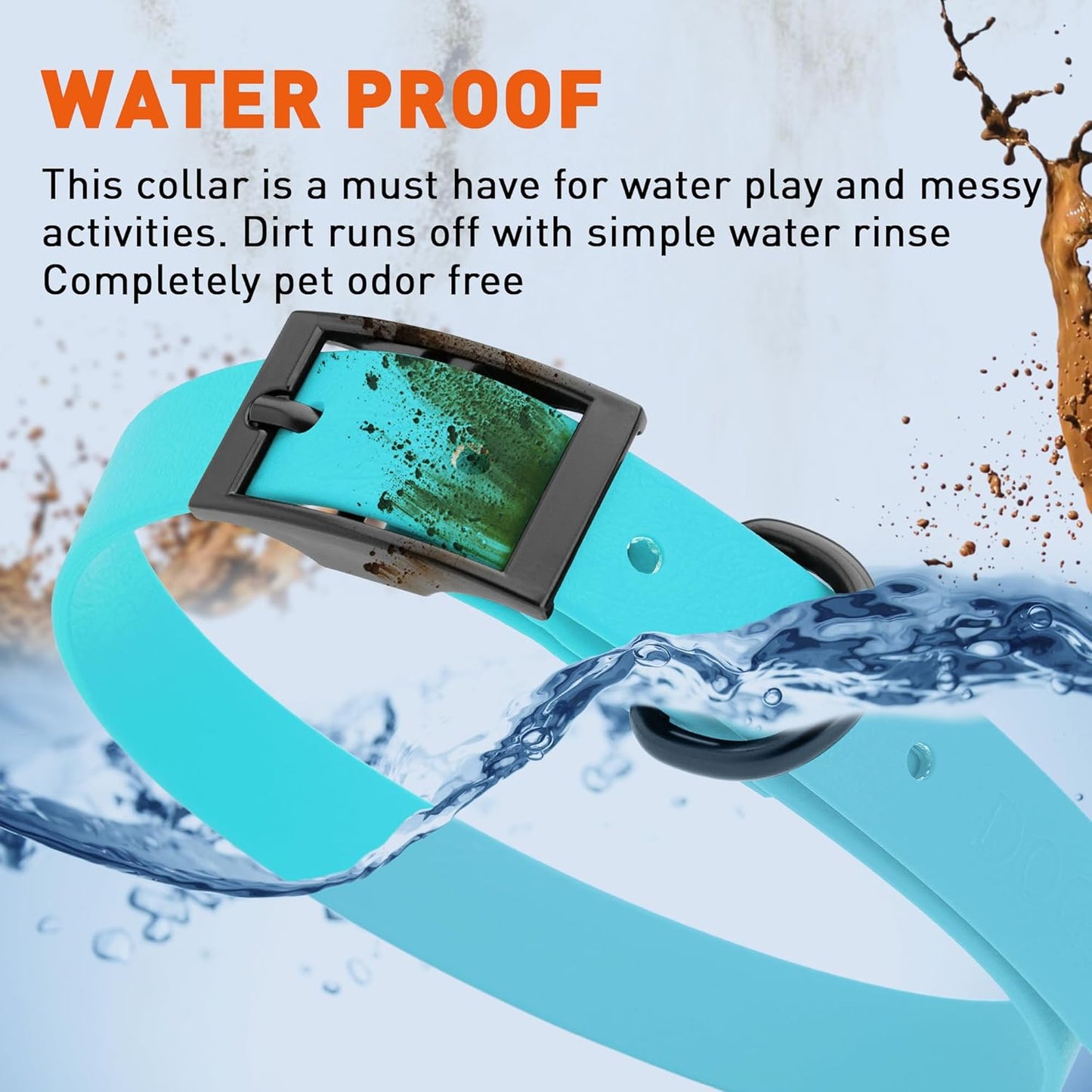 Dogline Biothane Waterproof Dog Collar Strong Coated Nylon Webbing with Black Hardware Odor- Proof for Easy Care Easy to Clean High Performance Fits Small Medium or Large Dogs, Sky Blue