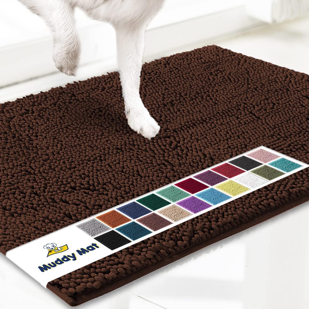 Muddy Mat® Original Dog Door Mat for Muddy Paws, Super Absorbent Microfiber, Non-Slip Washable Pet Rug, Quick Dry Chenille Entryway Carpet, Machine Washable Indoor Outdoor mat, Brown 36"x120"