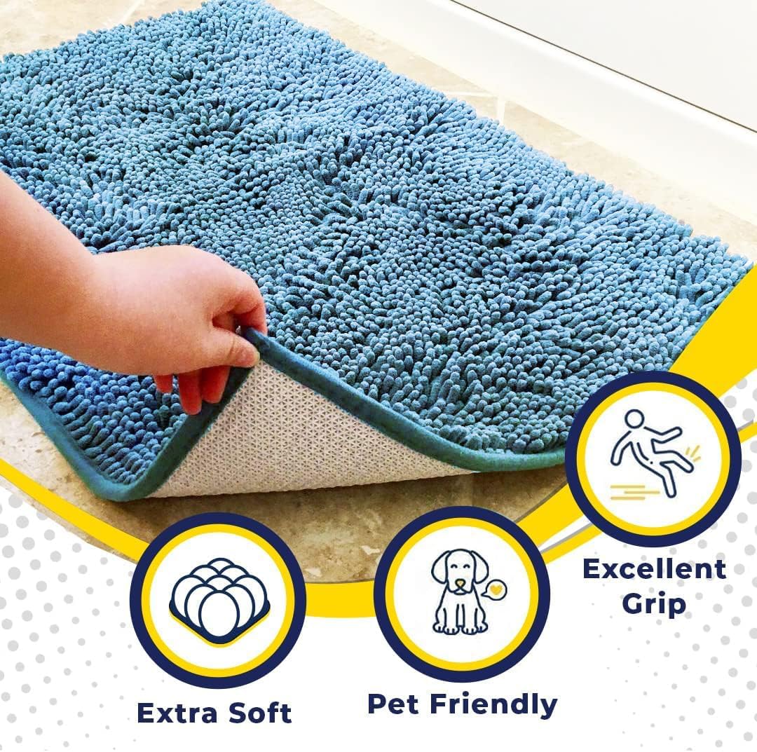 Muddy Mat® Original Dog Door Mat for Muddy Paws, Super Absorbent Microfiber, Non-Slip Washable Pet Rug, Quick Dry Chenille Entryway Carpet, Machine Washable Indoor Outdoor mat, Sky Blue 48"x60"
