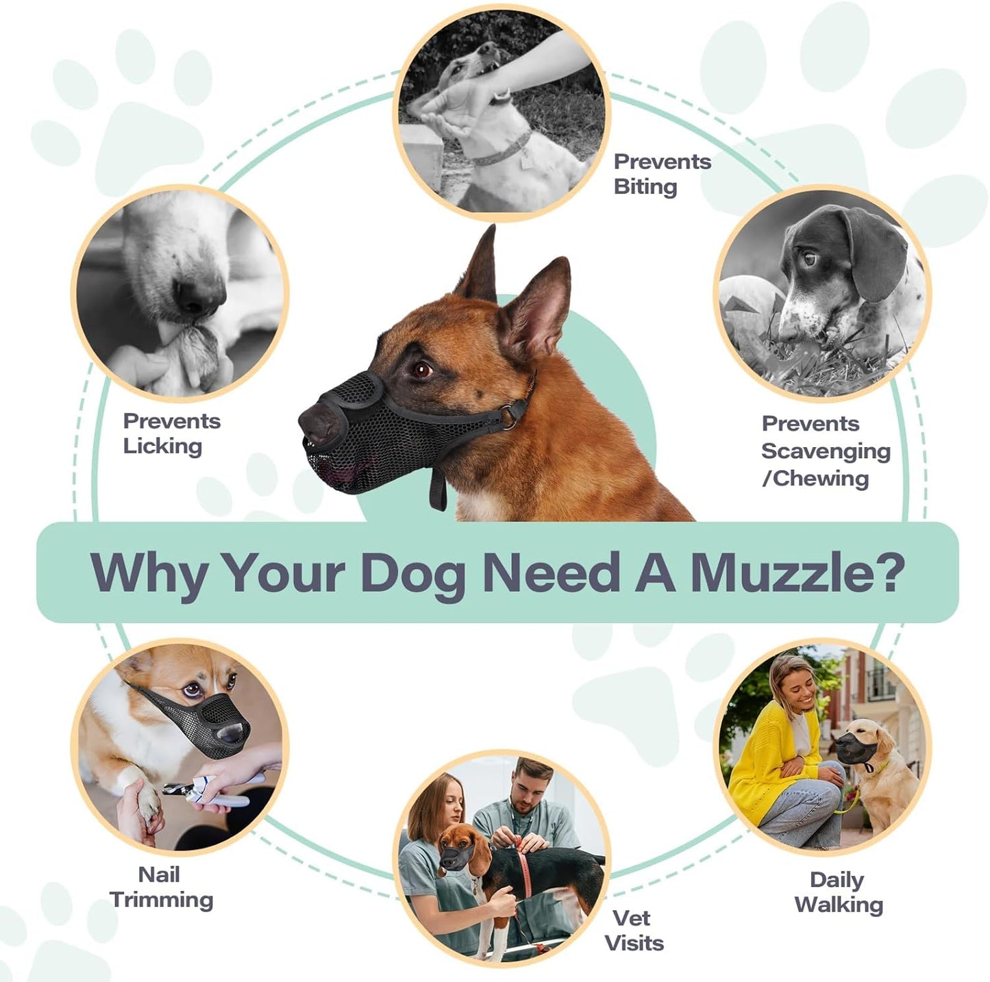 LUCKYPAW Dog Muzzle for Large Medium Small Dogs, Patented Mesh Muzzle to Prevent Biting Chewing Eating, Soft Mouth Guard with Front Opening Design for Drinking Panting(Black, XL)