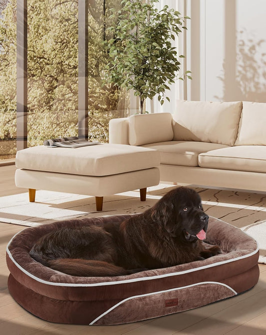 OhGeni Orthopedic Jumbo Dog Couch Pet Sofa XXL Sized Cat Beds with Comfort Foam Support, Soft Comfortable Fabric, Machine Washable Waterproof Removable Cover, 48-Inch (Brown)