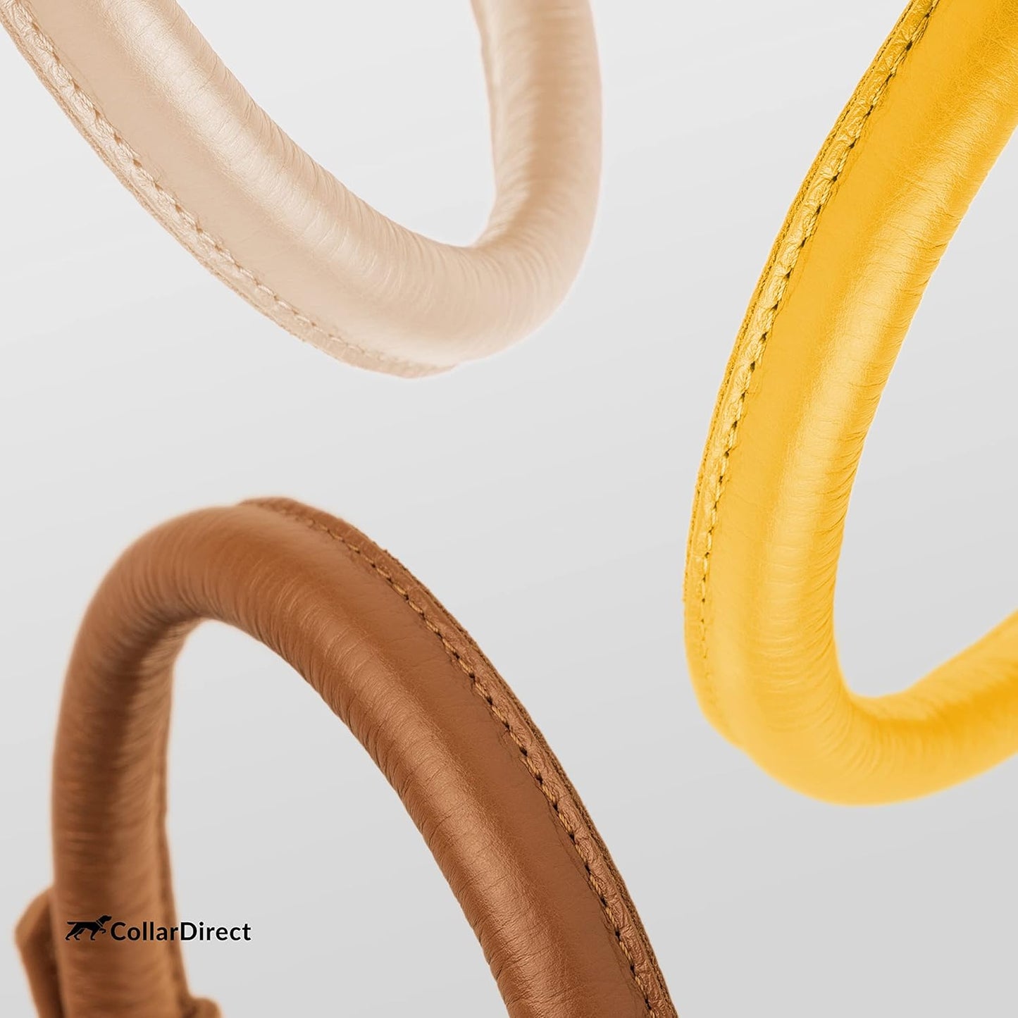 CollarDirect Rolled Leather Dog Collar, Soft Padded Round Puppy Collar, Handmade Genuine Leather Collar Dog Small Large Cat Collars 13 Colors (11-14 Inch, Yellow Textured)