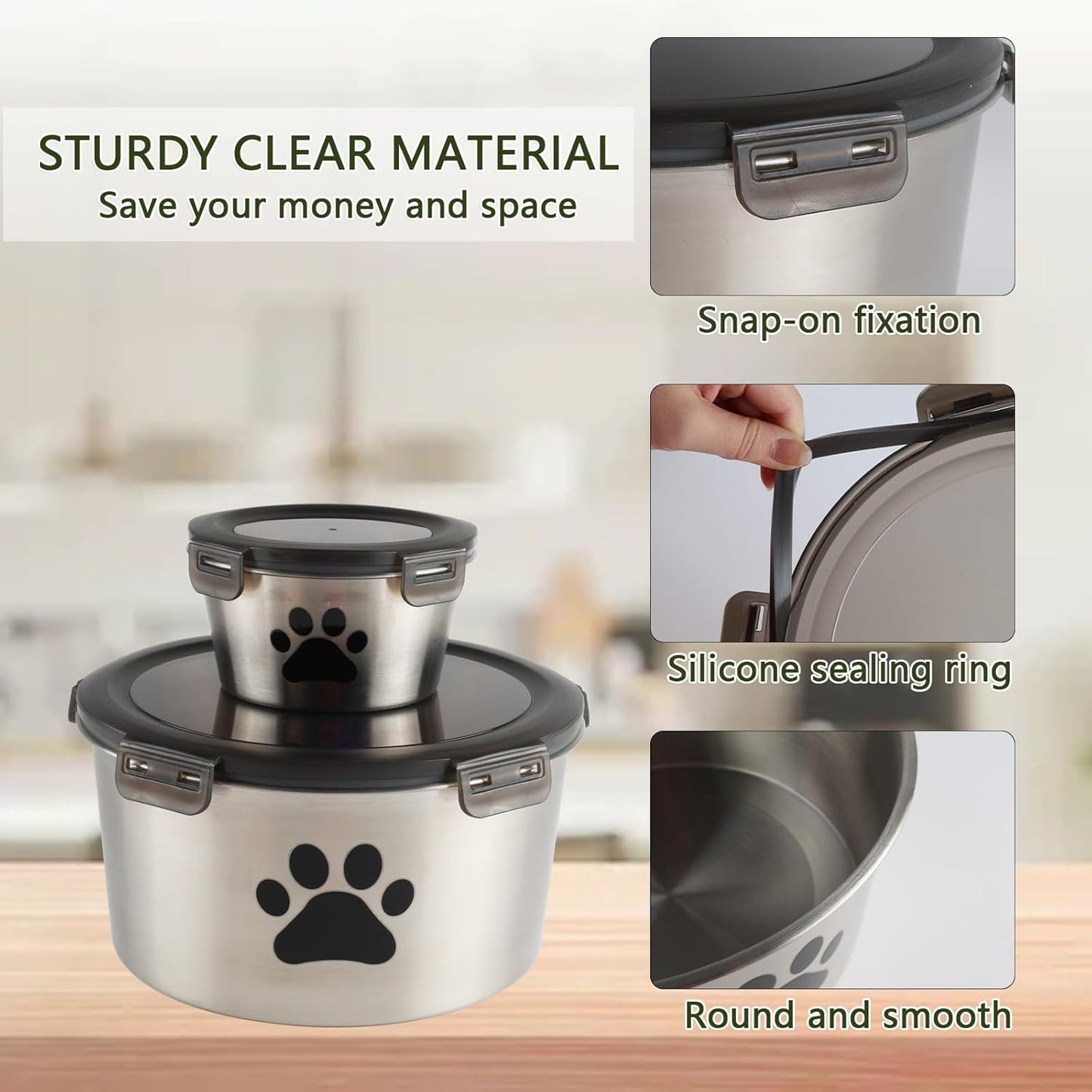 2Pack Cat Food Container, Reusable Can Cat Food Storage Container with Airtight Lid,Stainless Steel Pet Food Storage Containers,2 Cat Food Spoons for Dog Food Storing,Keep Canned Cats Food Fresh