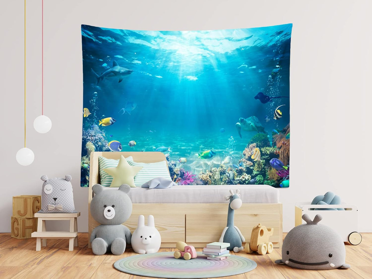 Loccor Underwater World Tapestry Blue Ocean Wall Hanging Under the Sea Coral Reef Wall Tapestry 60X50 Inches Tropical Fish Tank Undersea Tapestries Marine Wall Art for Bedroom Living Room Dorm Decor
