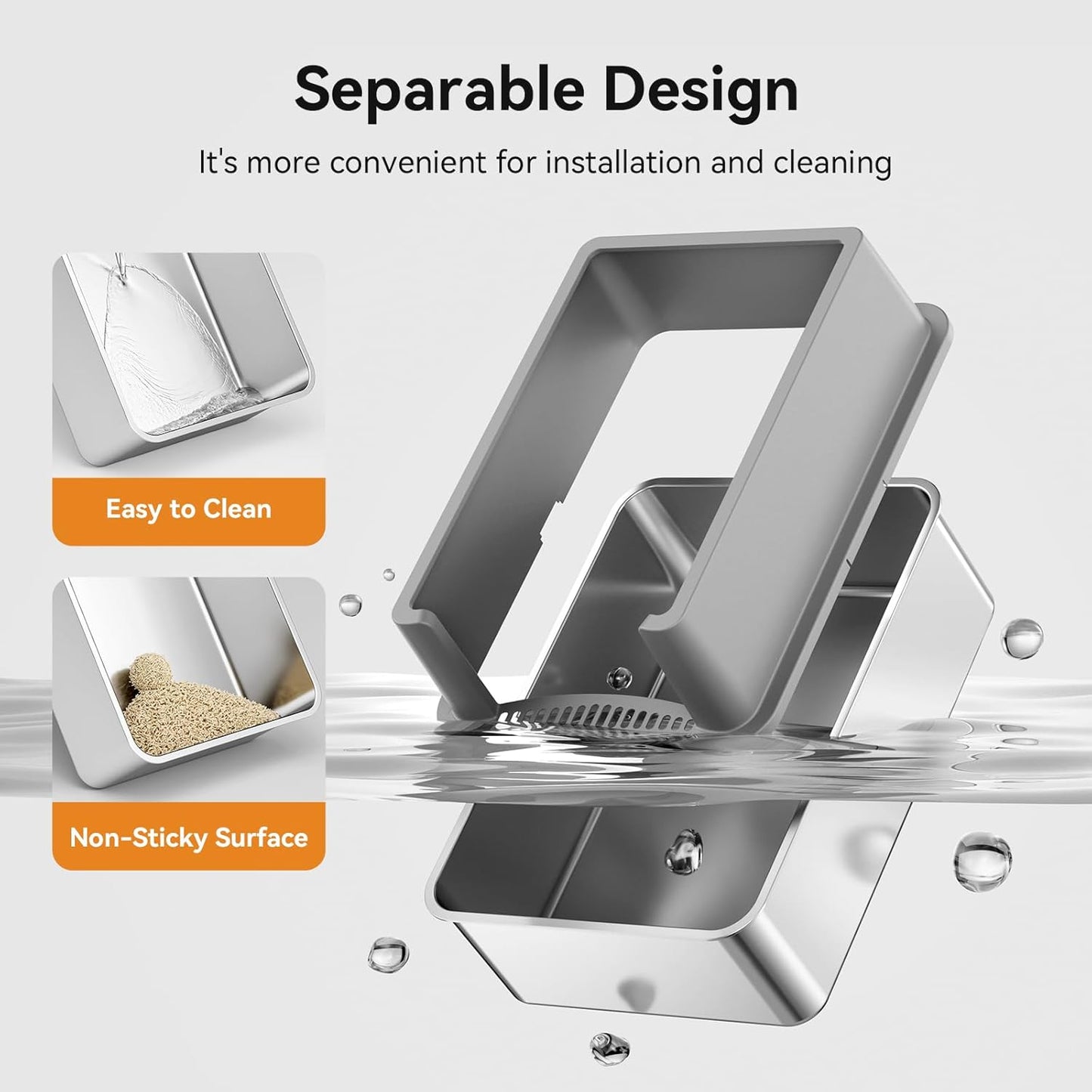 28" Extra Large XXL Stainless Steel Cat Litter Boxes with Lid Metal Cat Litterbox Pan for Big Cats and Multiple Cats, Anti-Leakage, Easy Cleaning, Include Scoop