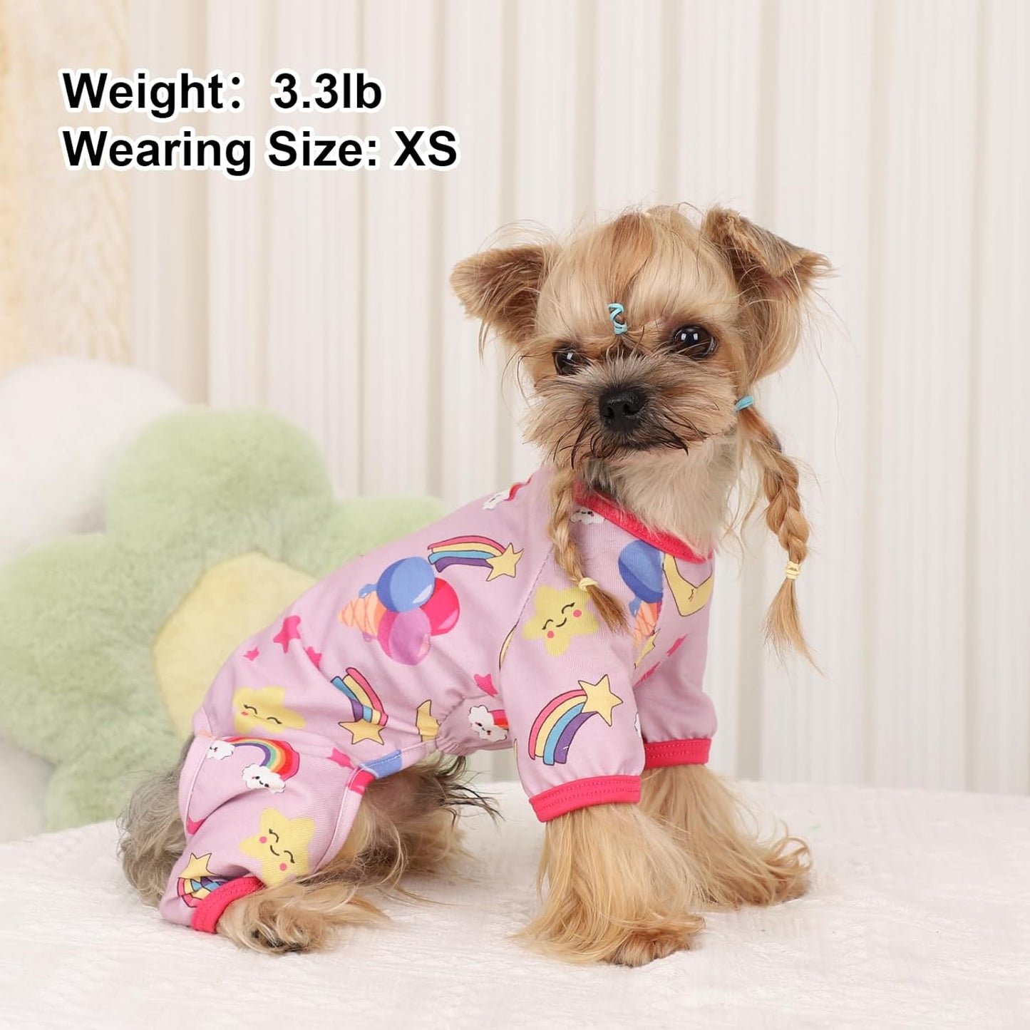 Dog Pajamas Pjs Spring Summer Dog Clothes for Small Dogs Girl - Female - Medium Size Dogs, Soft Stretchy Puppy Clothes Doggie Onesies Cat Pet Jammies Outfit (Rainbow Pink, Medium)