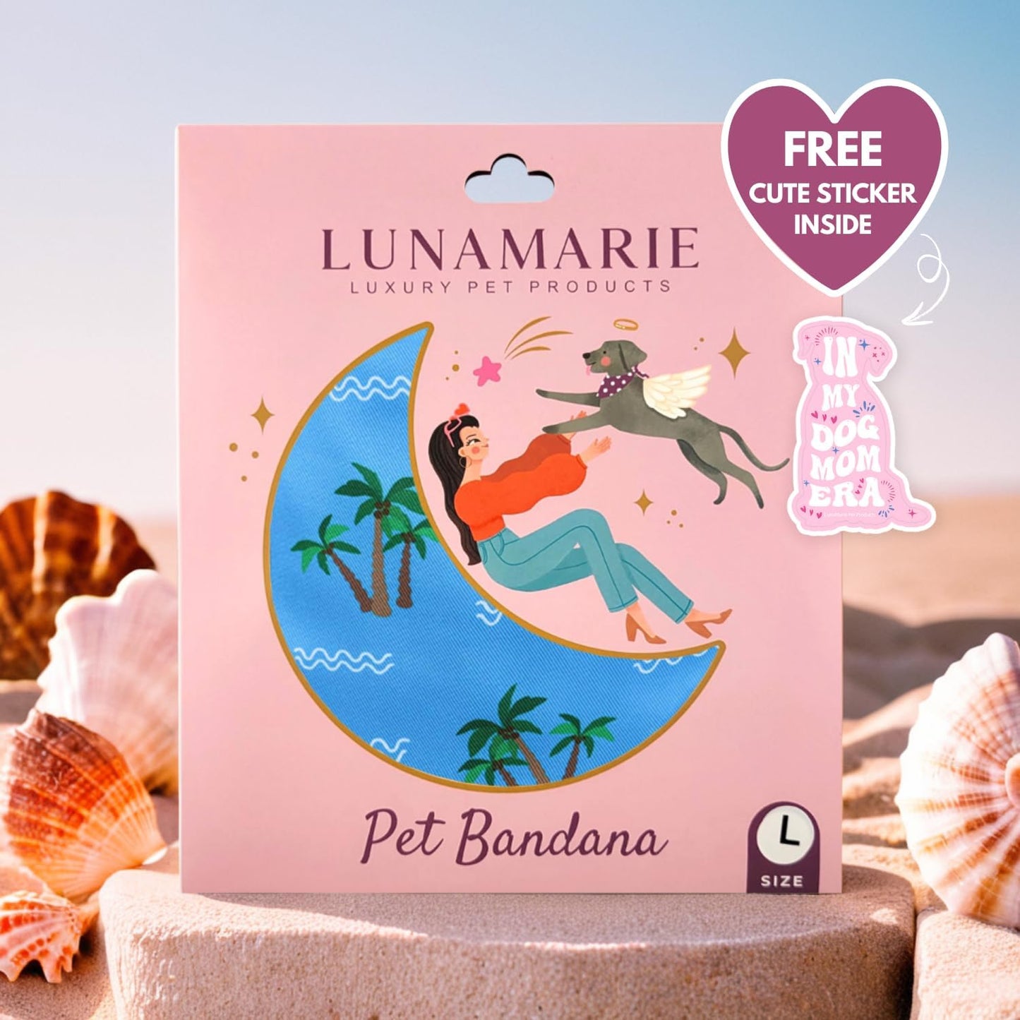 LunaMarie - Luxury Pet Birthday Bandanas -Premium & Silky Poly Fabric | 100% Handmade | Custom Shape Dual Layered (Playa Azul, Large)