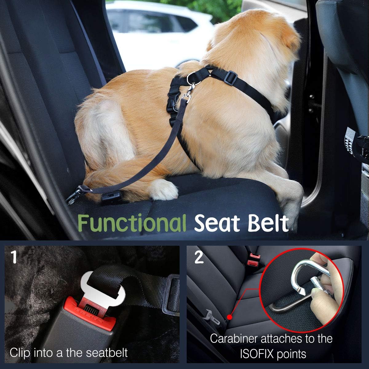 Dog Seat Belt, Safety Vest Dog Car Harness with Adjustable Buckle Dog Seat Belt for Vehicle Nylon Pet Safety Seat Belts Heavy Duty(M, Magenta)