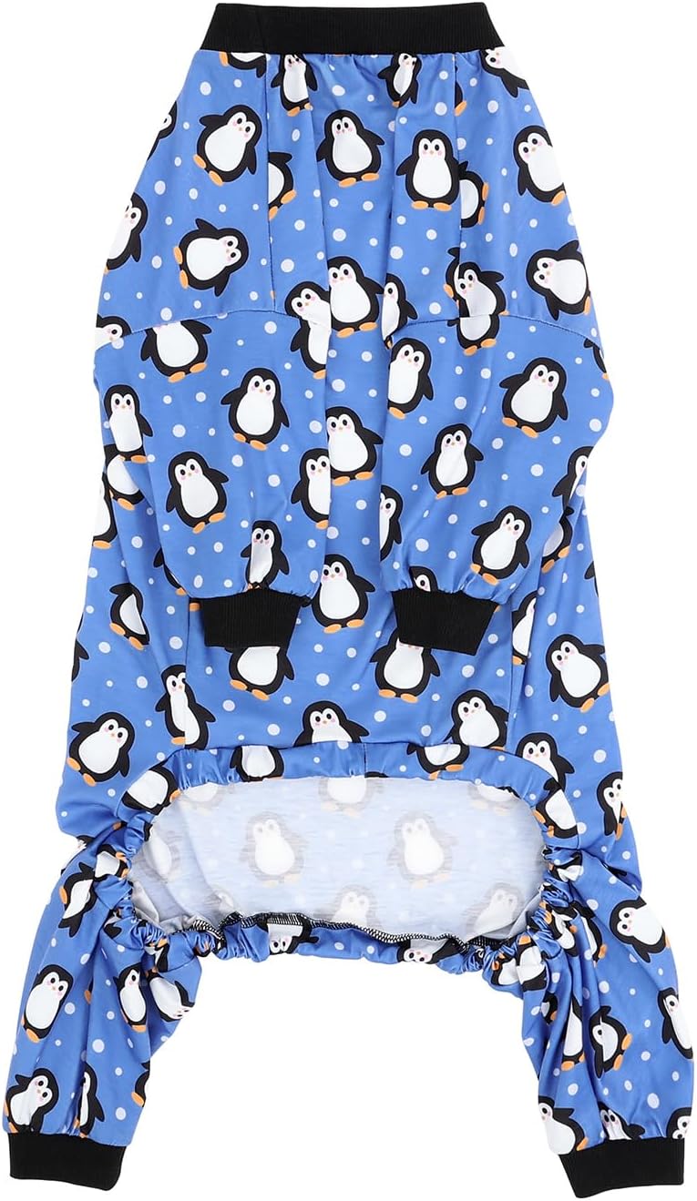 HDE Dog Pajamas One Piece Jammies Jumpsuit Pet Clothes Outfit Stretchy Lightweight Comfy Shirt Pjs for M-3XL Dogs Penguin Polka Dots - M