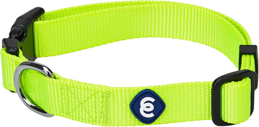 Blueberry Pet Essentials Matching Adjustable & Durable Classic Solid Color Nylon Dog Collars for Medium Dogs | Highlighter Yellow Collar Medium Girl and Boy Dogs for Pet Owner