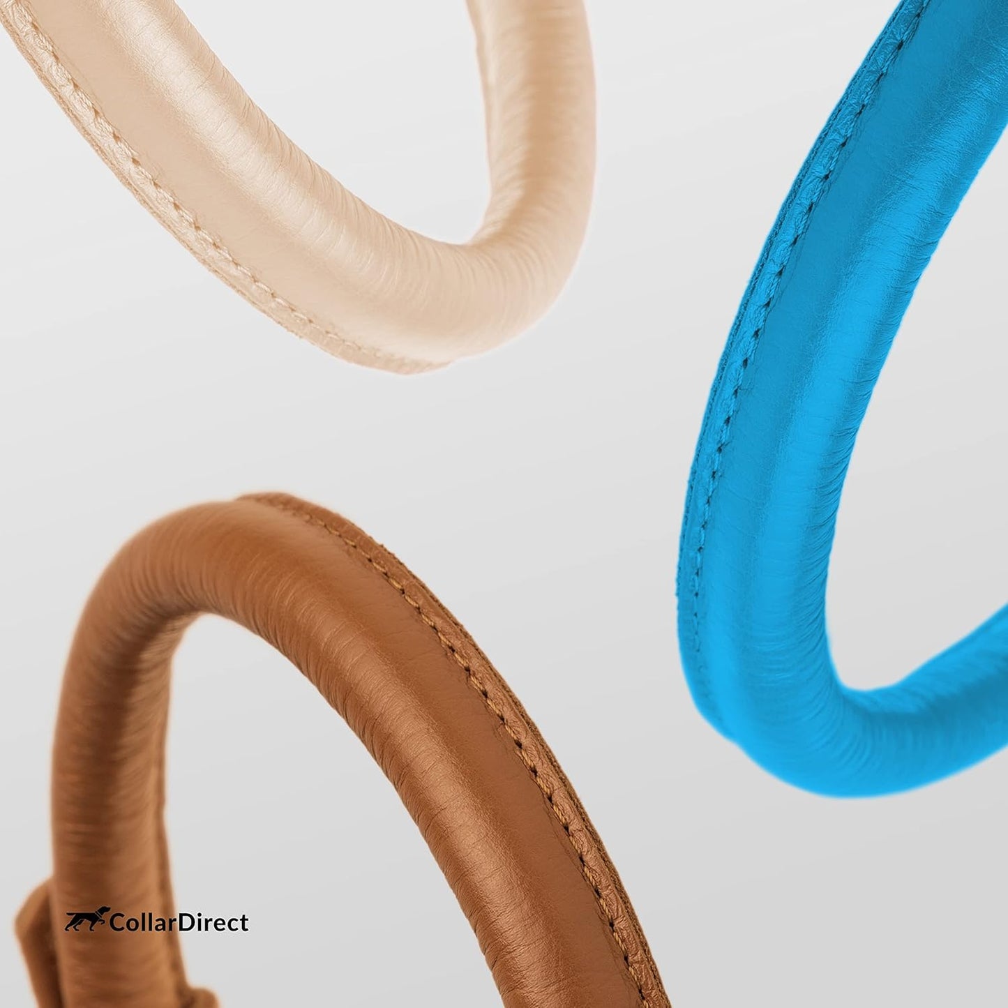 CollarDirect Rolled Leather Dog Collar, Soft Padded Round Puppy Collar, Handmade Genuine Leather Collar Dog Small Large Cat Collars 13 Colors (8-11 Inch, Light Blue Textured)
