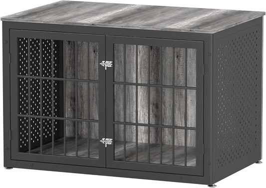48" Heavy Duty Dog Crate Furniture for Extra Large Dogs, Metal Cage for High Anxiety Dogs, Wooden Kennel Furniture Indoor, Decorative Dog Kennel End Table, XL