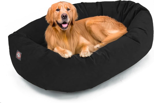 Majestic Pet 40 Inch Suede Shredded Memory Foam Mix Calming Large Dog Bed Washable 40 x 29 x 9 (Inch) - Cozy Soft Round Donut Dog Bed with Spine for Head Support - Pet Bed Black