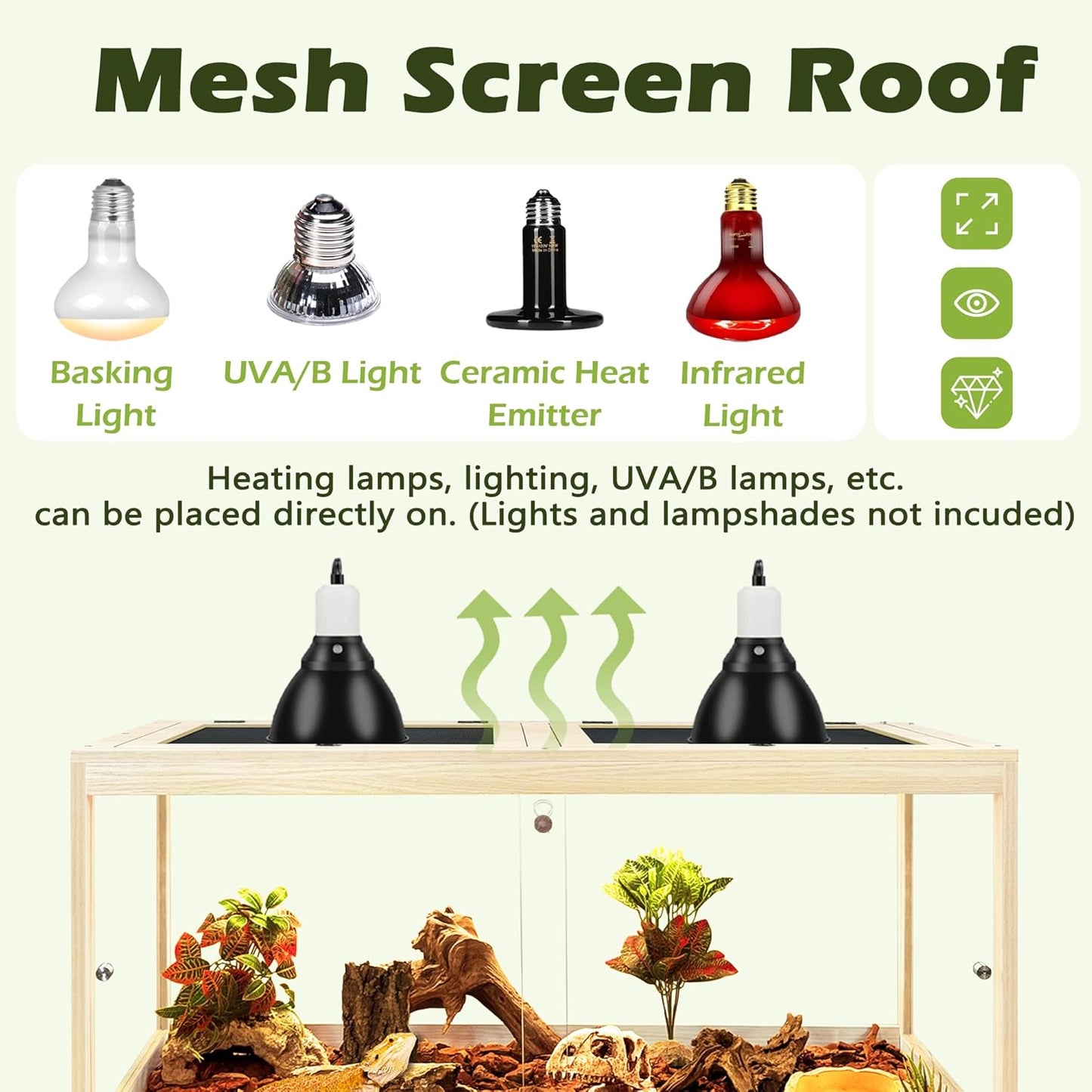 PROLEE Bearded Dragon Tank with Leg,Tempered Glass Lizard Tanks and Reptile Enclosure,Up to 78 Gallon Reptile Tank with Metal Mesh and Lockable Door for Snakes,Chameleon (Oak, 78Gallons,48inch)