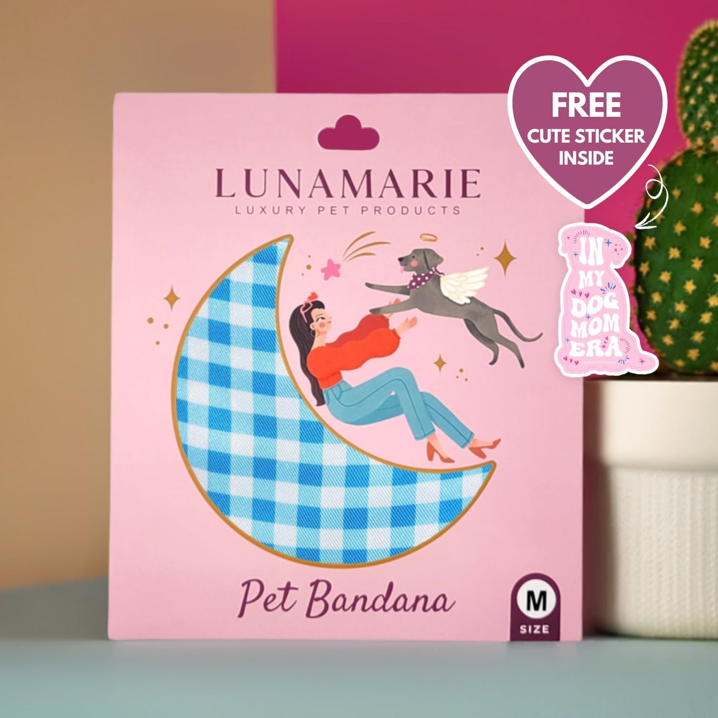 LunaMarie - Luxury Pet Birthday Bandanas -Premium & Silky Poly Fabric | 100% Handmade | Custom Shape Dual Layered (Blue Checkers, Medium)