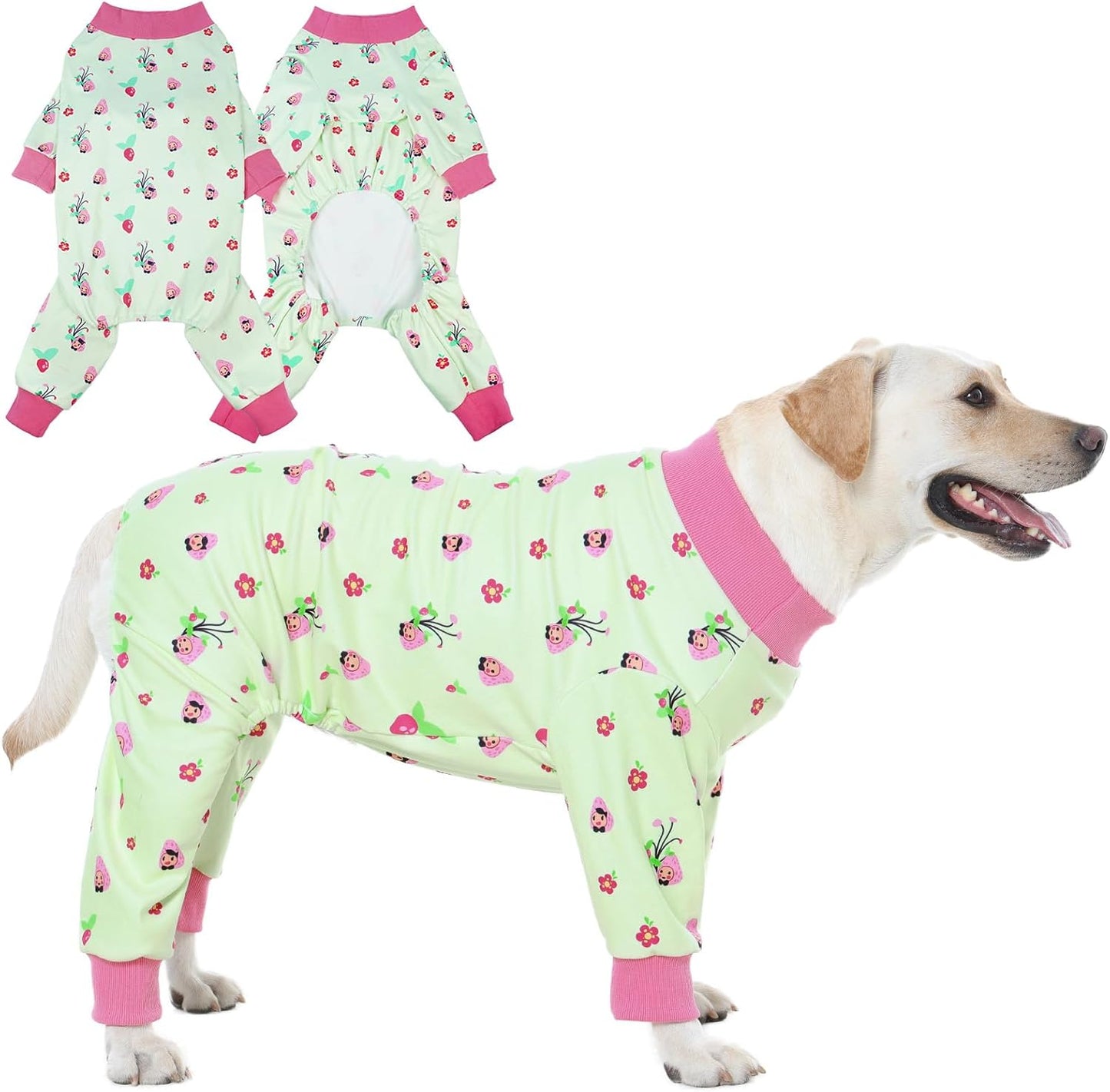 4-Legged Dog Pajamas for Medium & Large Dogs -Soft Cotton Dog Pjs Onesie with 4-Way Stretch, Cozy Breathable Pet Sleepwear for Cold Weather & Indoor Lounging - Green XXL