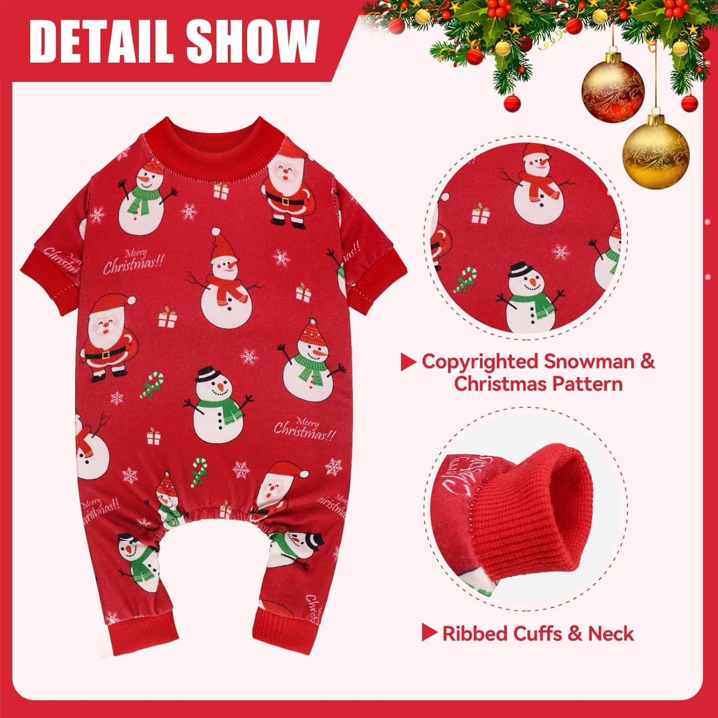 Dog Christmas Pajamas Snowman Clothes Costumes Pet Pjs Stretchy Funny Costumes Pet Outfit Dog Pajamas for Small Dogs Puppy Cat(S)