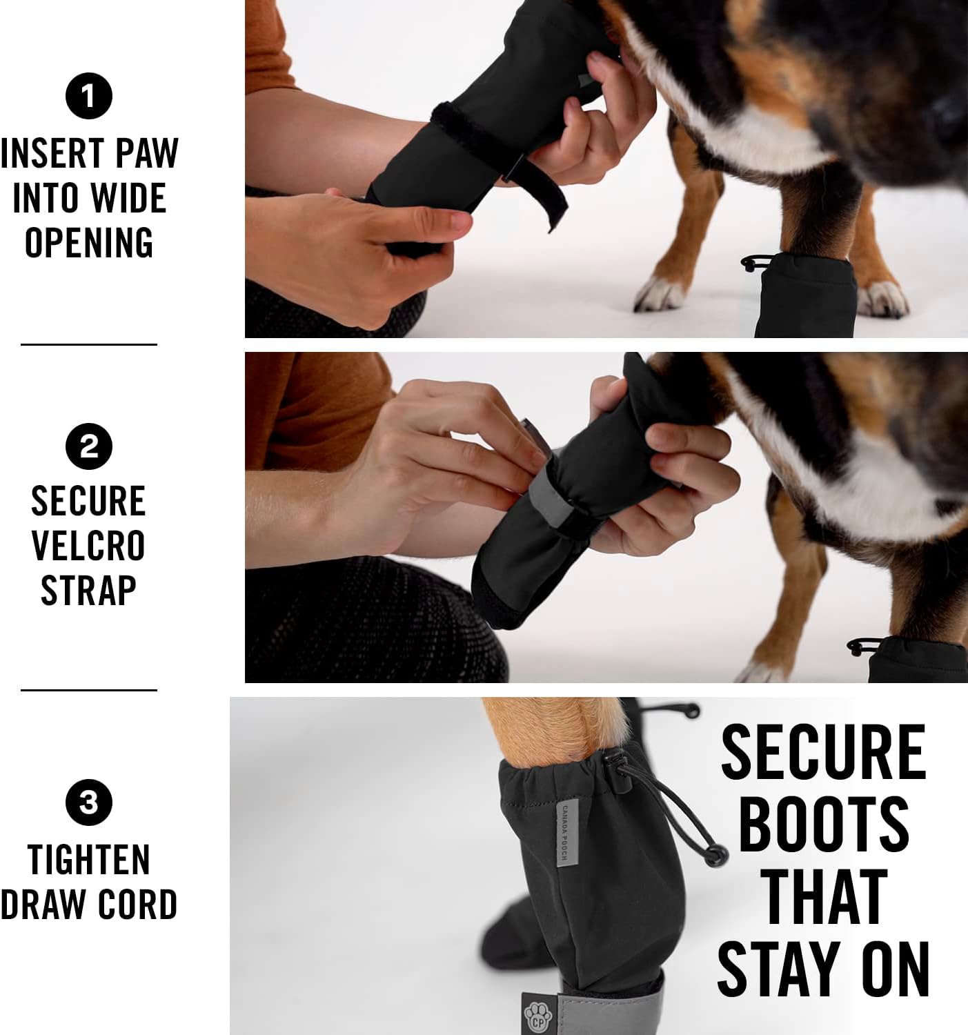Canada Pooch Dog Winter Boots - Paw Protection, Anti-Slip Dog Shoes with Reflective Strap, Easy On for Small Medium Large Dog Booties - Black, Size 5