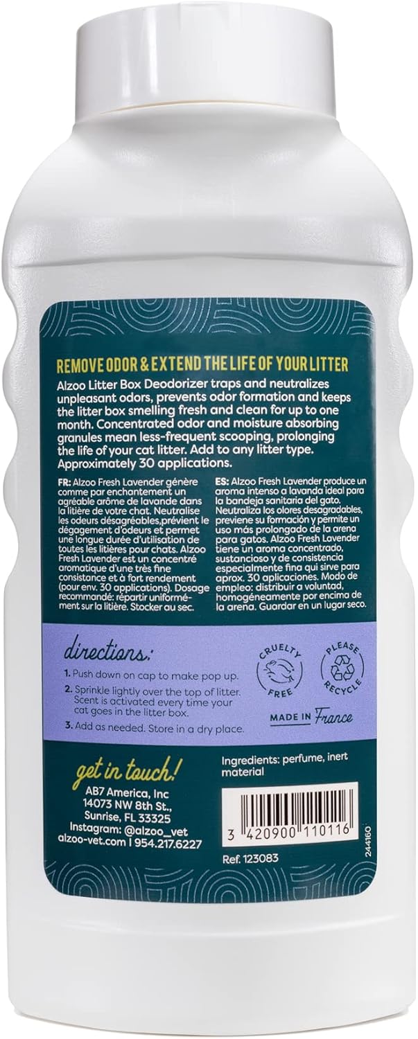 ALZOO Cat Litter Deodorizer, Concentrated Granules Absorb & Help Neutralize Odors, 100% Plant-Based Active Ingredients, Up to 30 Uses, Fresh Lavender Scent, 26.6 Oz., Pack of 2