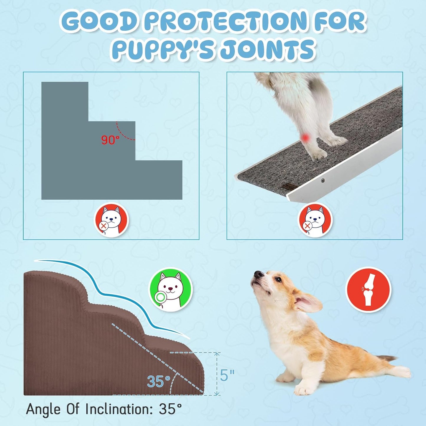 Dog Steps for Small Dogs, 4-Step Pet Ramp Stairs for High Beds and Sofa, Non-Slip Pet Stairs for Small Dogs and Cats, Removable and Easy to Clean Cover, Coffee