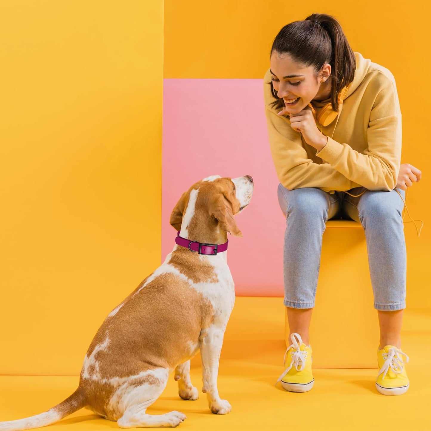 Dogline Biothane Waterproof Dog Collar Strong Coated Nylon Webbing with Black Hardware Odor- Proof for Easy Care Easy to Clean High Performance Fits Small Medium or Large Dogs, Magenta Pink