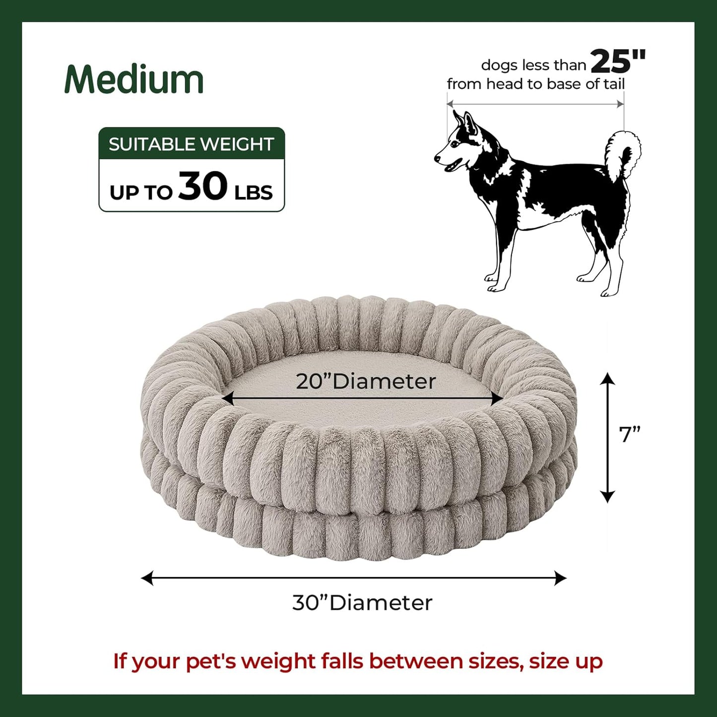 BALANCE Luxury Donut Dog Bed, 30 Inches Round Dog Bed Medium Size Dogs Washable, Orthopedic Calming Dogs Bed for Pets with Anti-Slip Bottom, Oatmeal