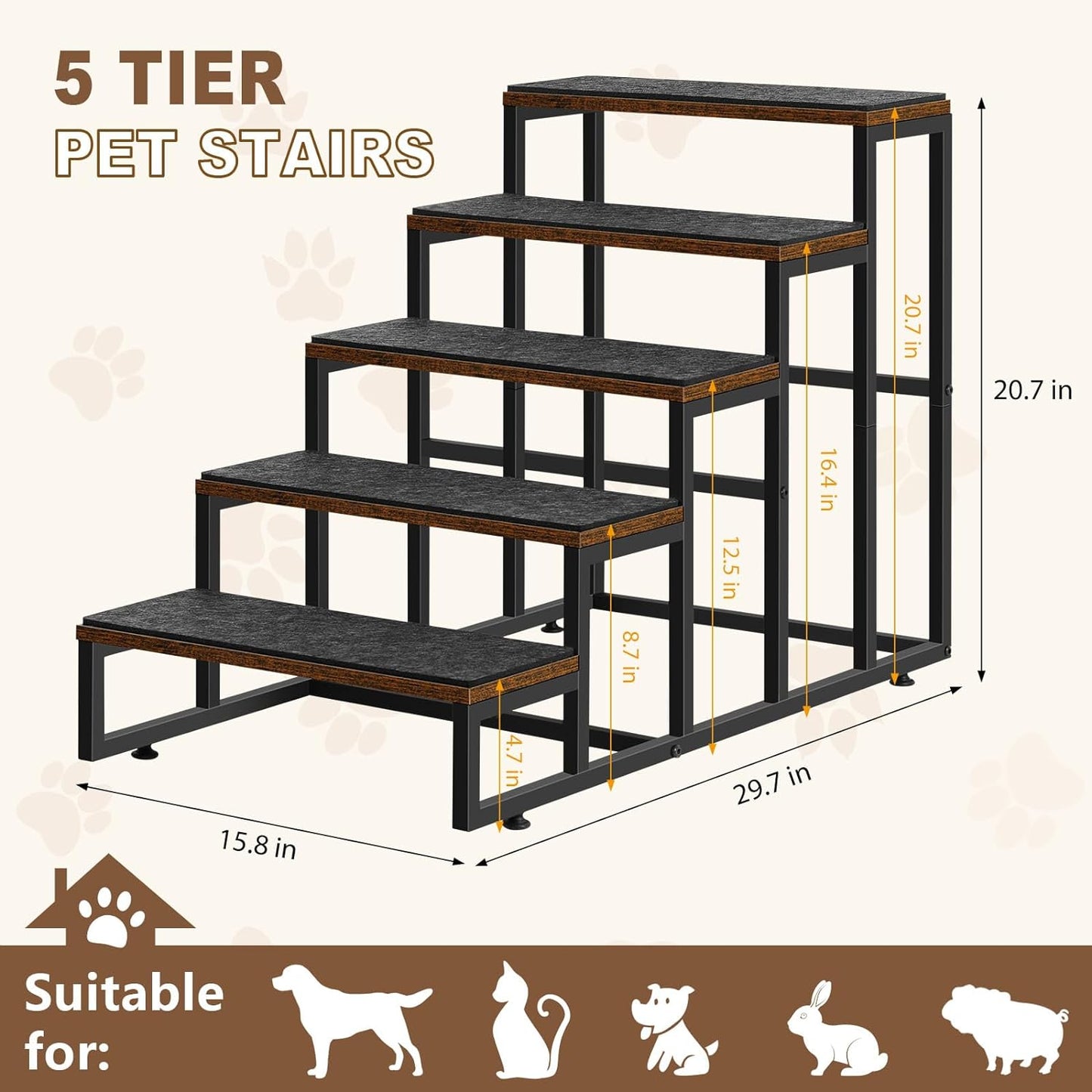 Dog Stairs Ramps Dog Stairs for High Bed Couch 5 Tier Pet Stairs for Small Medium Large Dogs and Cats Pet Step with Non-Slip Stair Tread for Puppy, The Old, and Injured Dogs