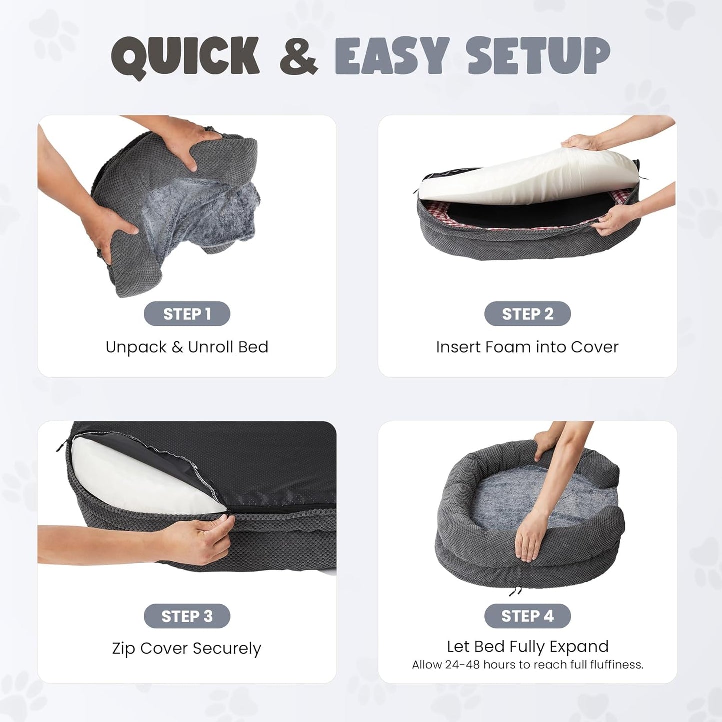 XL Orthopedic Dog Bed, 52"x40" Extra-Thick 4.7" Egg Crate Foam Couch for Extra Large Dogs, Washable Bolster Sofa Bed, Calming Plush Cover, Round Support Pad, Giant Dog Bed with Removable Cover