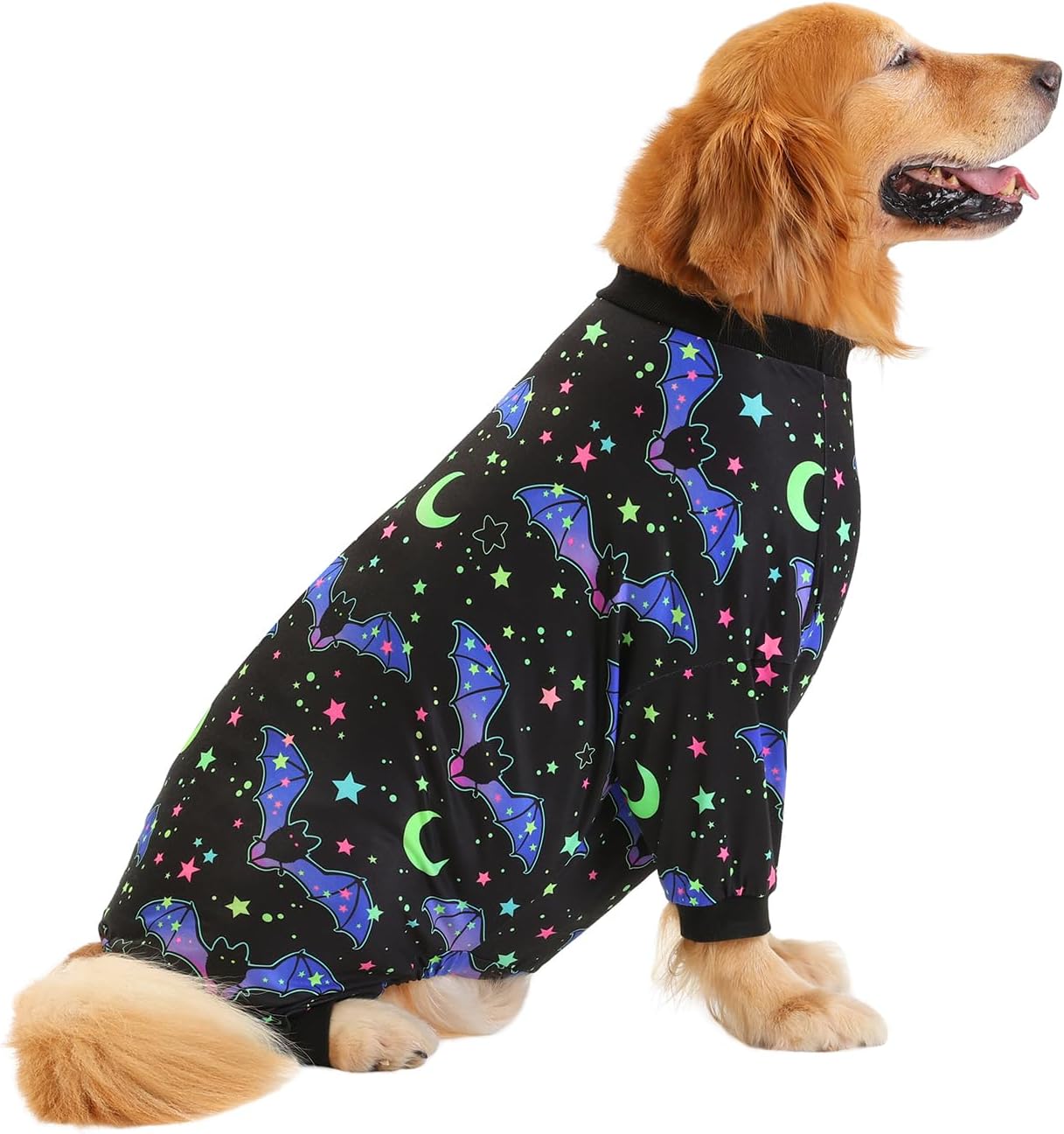HDE Dog Pajamas One Piece Jumpsuit Lightweight Dog PJs Shirt for M-3XL Dogs Starry Bats - 2XL