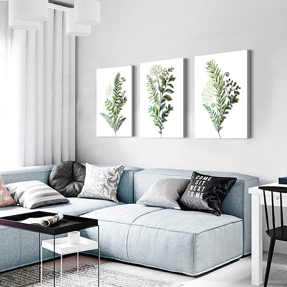 3 Pieces Framed Wall Art for Living Room Bathroom Wall Decorations Kitchen Wall decor Canvas Print decor modern Simple Bedroom Home Decoration Green leaves Poster wall paintings