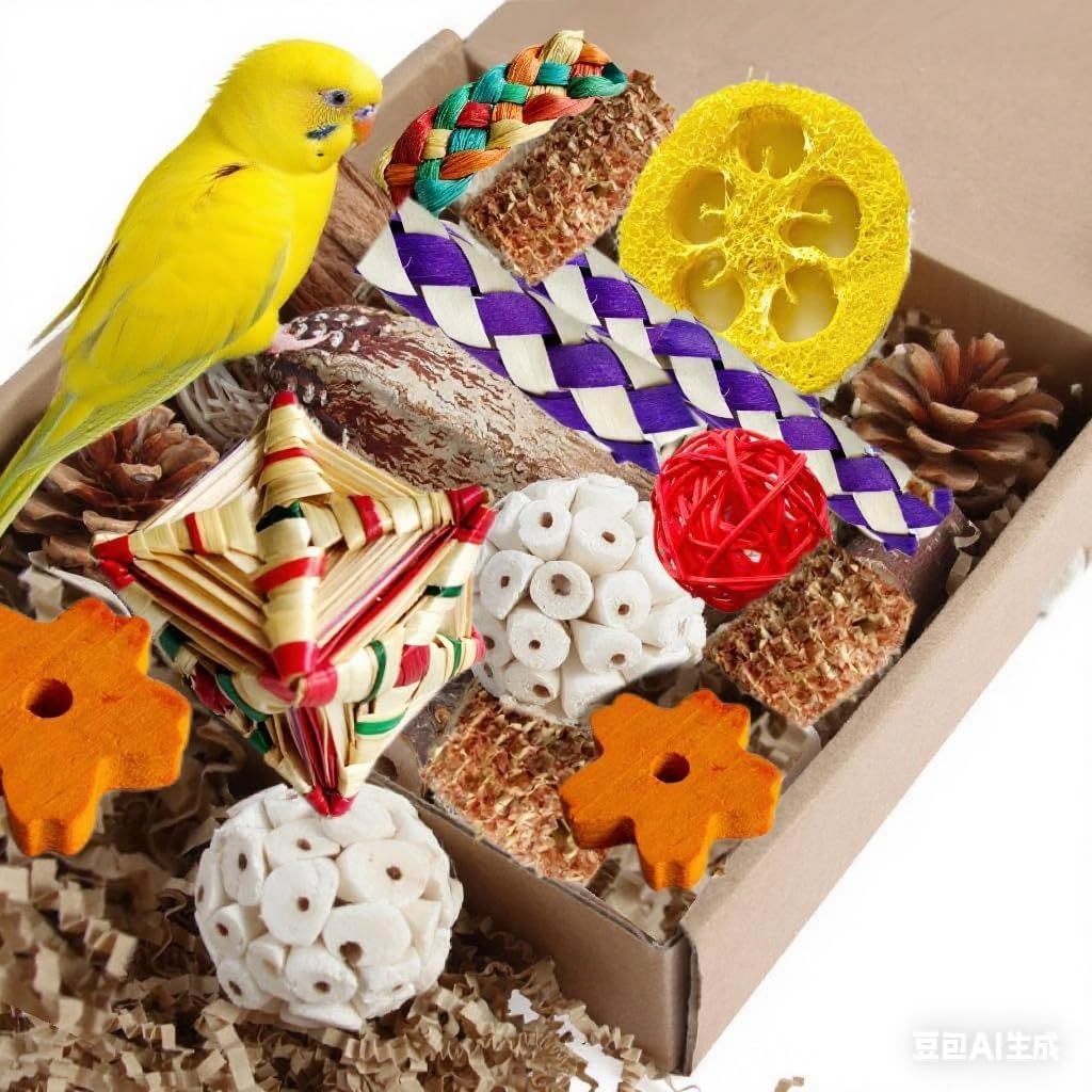 2 in 1 Parrot Toys, Tyotrbs Parakeet Foraging Box DIY Hanging String with Comes with 2 Hooks Bird Toy for Parakeets,Cockatiels,Conures,Love Birds Cage Accessories for Small to Medium Birds (Colorful)