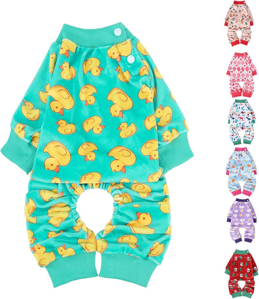 BEAUTYZOO Dog Pajamas Large Sized Dog, Summer Doggie Pajamas for Boy Girl, Soft Strechy Cotton Puppy Pjs Jammies Onesies for Men Women, Pet Jumpsuit Body Suit Cat Apparel Clothes, Yellow Duck XL