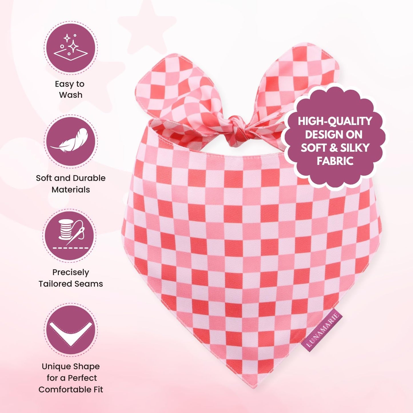 LunaMarie - Luxury Pet Birthday Bandanas -Premium & Silky Poly Fabric | 100% Handmade | Custom Shape Dual Layered (Rebel, Large)