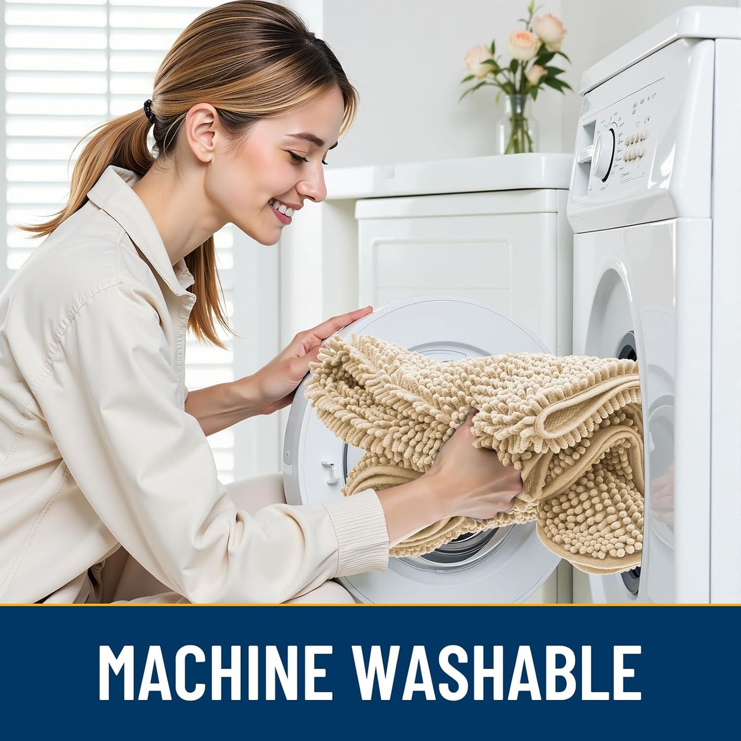 Smiry Dog Door Mat for Muddy Paws 70x32, Absorbs Moisture and Dirt Doormat, Non-Slip Washable Quick Dry Chenille Front Door Mat Indoor Entrance, Entryway Carpet for Inside Floor, Beige