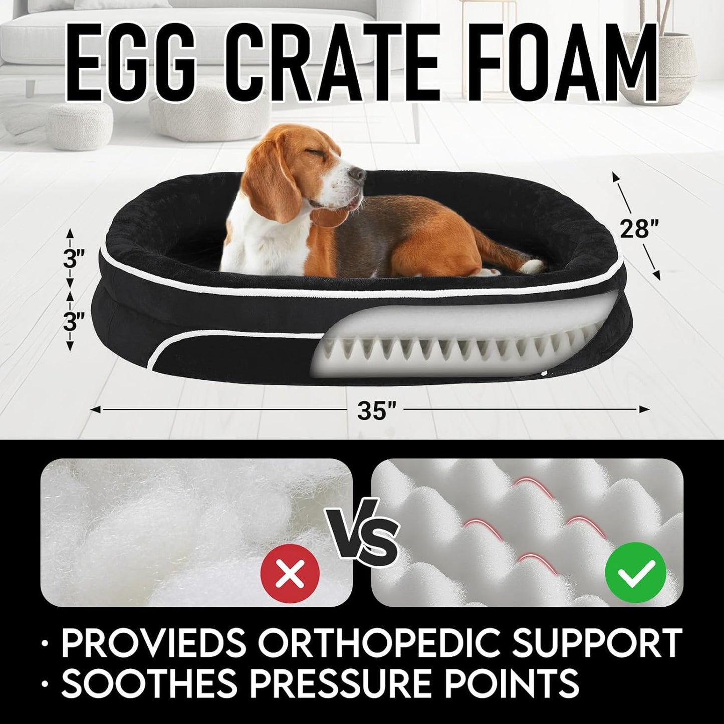 OhGeni Orthopedic Dog Couch Pet Sofa Large Sized Cat Beds with Comfort Foam Support, Soft Comfortable Fabric, Machine Washable Waterproof Removable Cover, 35-Inch (Black)