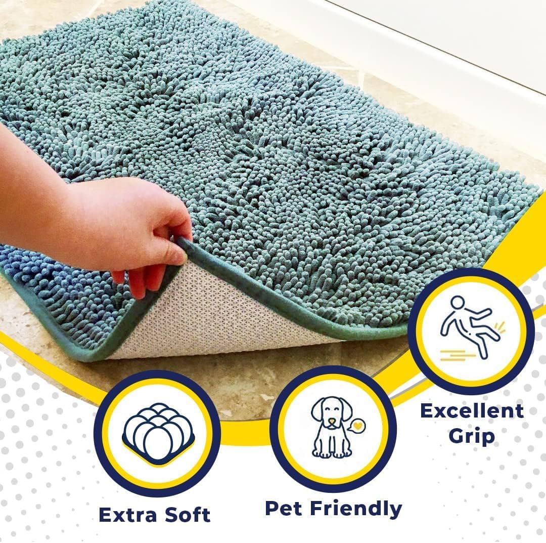 Muddy Mat® Original Dog Door Mat for Muddy Paws, Super Absorbent Microfiber, Non-Slip Washable Pet Rug, Quick Dry Chenille Entryway Carpet, Machine Washable Indoor Outdoor mat, Seafoam Green 48"x72"