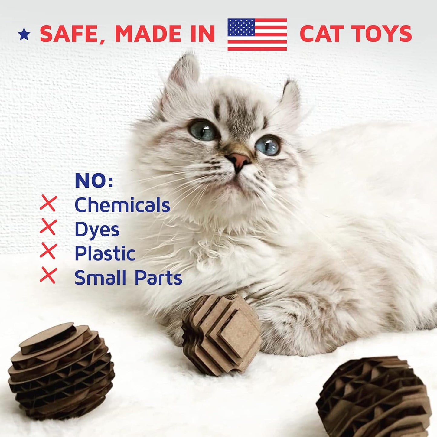 Cat Ball Toys by Americat – Made in USA – Safe Cardboard Cat Toys – for Interactive and Independent Play, Exercise & Stress Relief for All Breeds & Ages (Pack of 3 Round Balls)