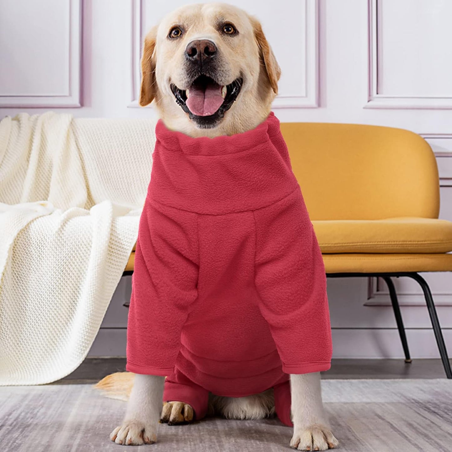 ROZKITCH Dog Fleece Pullover, Pet Windproof Warm Cold Weather Jacket Vest Cozy Jumpsuit Apparel Outfit Clothes for Small Medium Large Dog Walking Hiking Sleep Red L