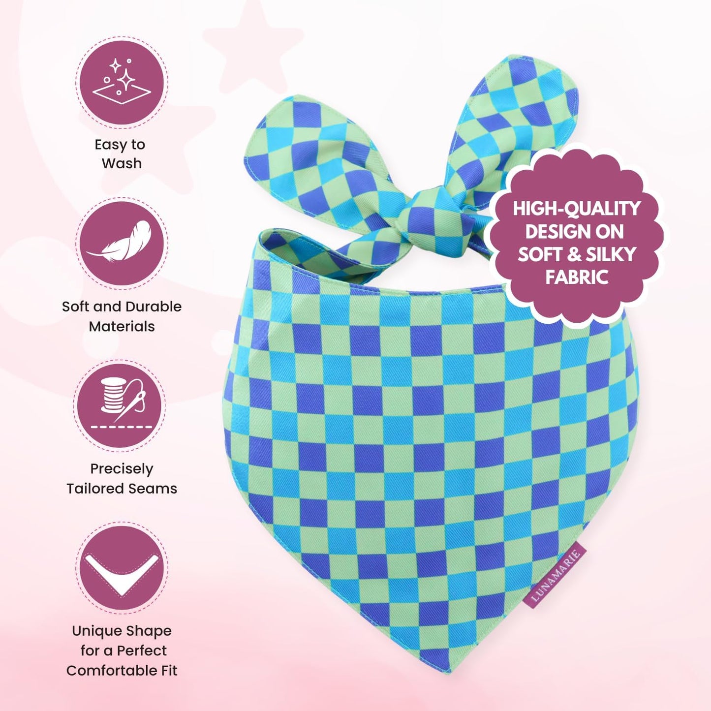 LunaMarie - Luxury Pet Birthday Bandanas -Premium & Silky Poly Fabric | 100% Handmade | Custom Shape Dual Layered (Electric Rebel, Large)