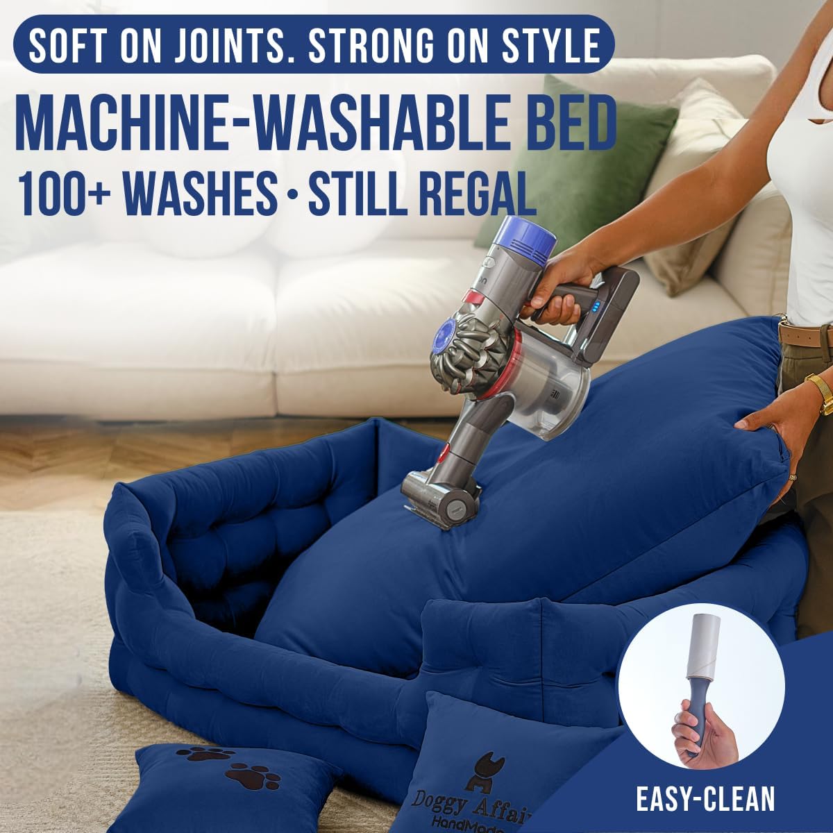 Luxury Dog Bed Chesterfield – Handcrafted Velvet Throne for Dogs | Joint Support, Calming & Temp-Regulating Comfort | Durable 5+ Years, Anti-Claw, Washable 100+ Times – L, Blue