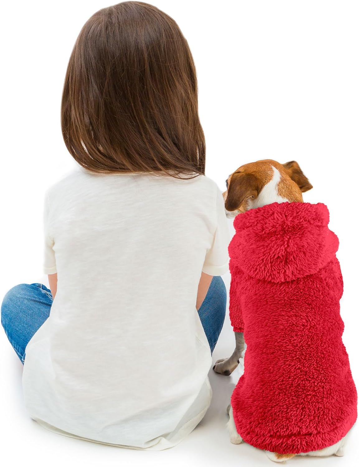 Fuzzy Dog Sweaters for Small Dogs Dog Hoodie Soft Double-Sided Plush Fleece Pet Sweater Clothes Pet Coats Hoodie Sherpa Hooded Sweatshirt(Red-S)