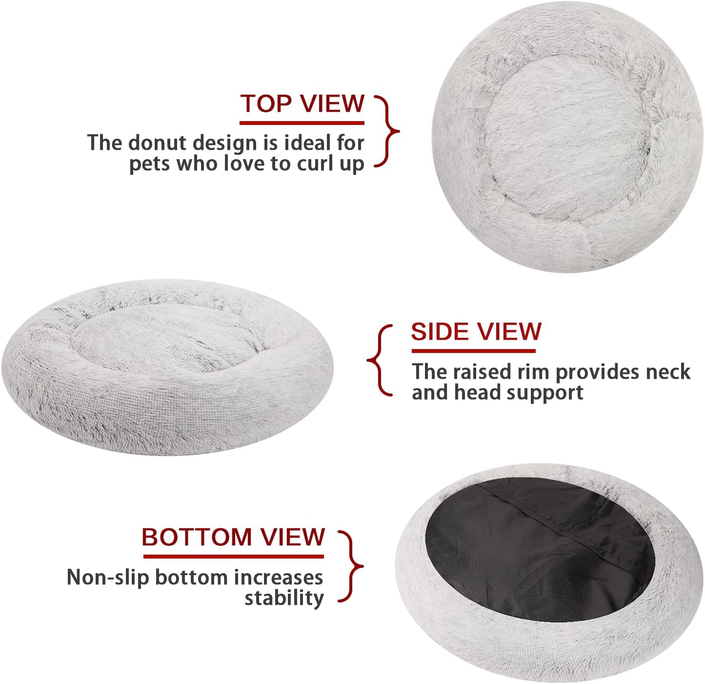 Bedfolks Calming Donut Extra Large Dog Bed, 45 Inches Round, Anti-Anxiety Plush, Washable with Non-Slip Bottom (Light Grey)